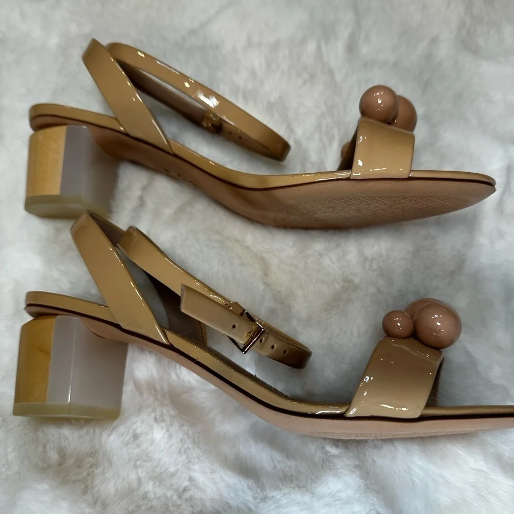 Tory Burch Patent Leather Bubble Sandals in Tan